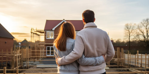 Couple facing house together with their arm around each other
