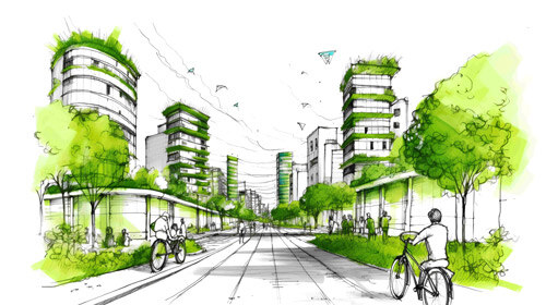 Sketch of Birmingham City Centre in 2035